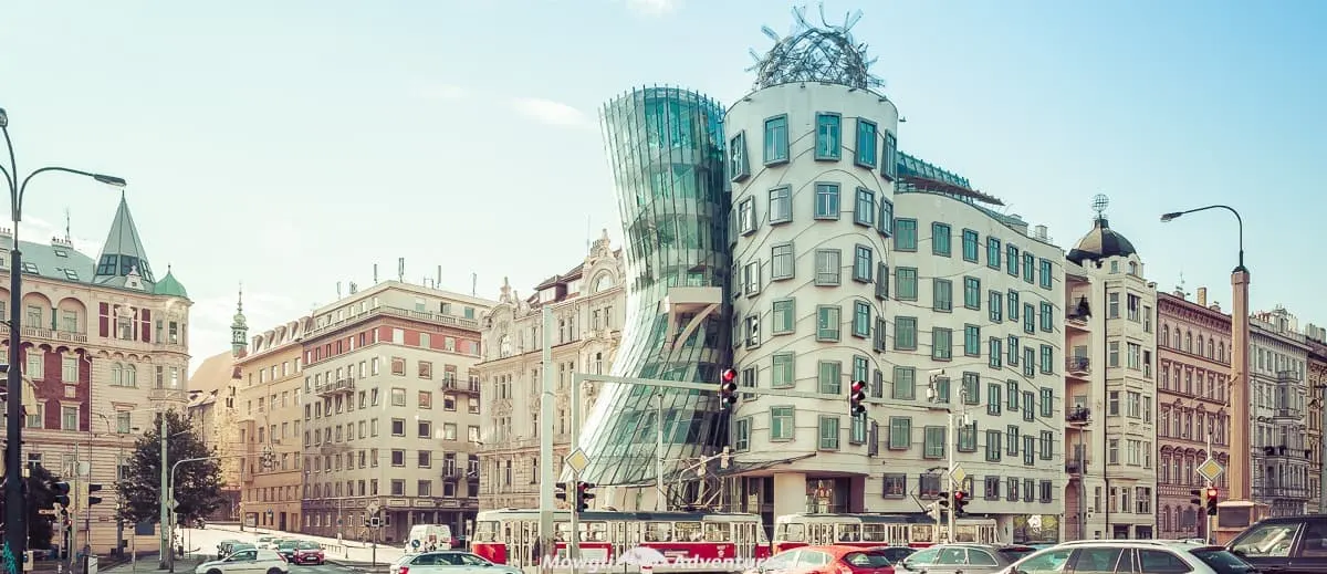 Meet the Fred and Ginger Dancing House of Prague! Just look at it! Doesn’t it look like a man holding a woman in a dancing embrace?