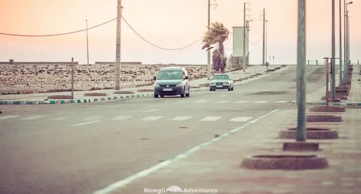 cars driving in Morocco near Tan Tan