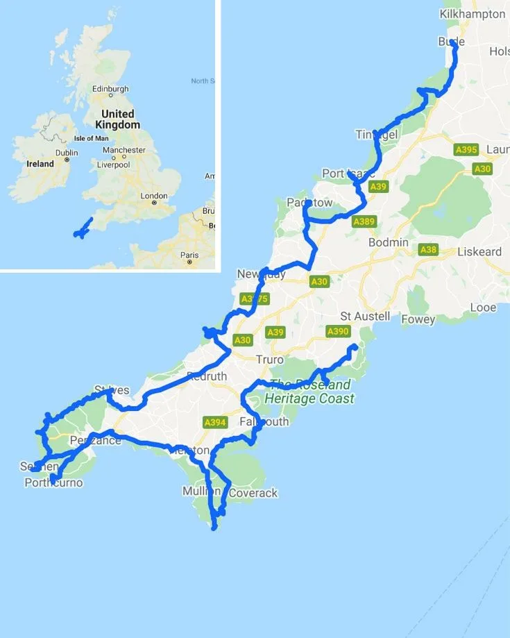 Road Map Of Cornwall Cornwall Road Trip Itinerary | A Bumper Packed Week