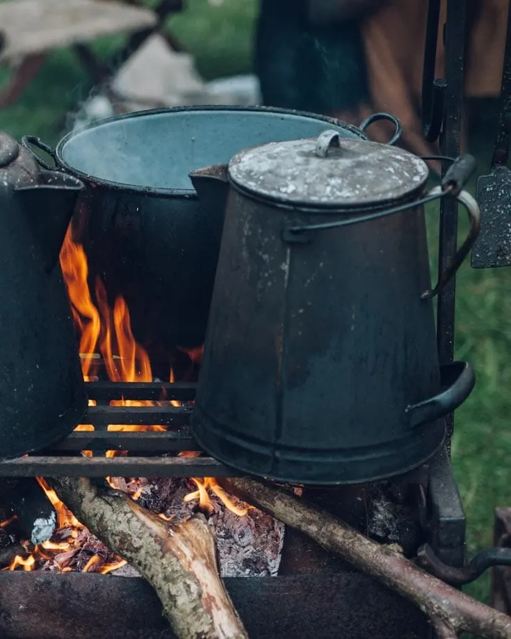 cooking pots on an open fire