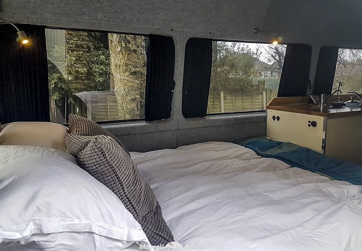 a campervan bed made up