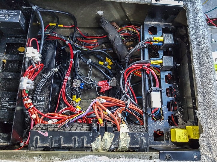 Electrical cabling underneath a campervan seat