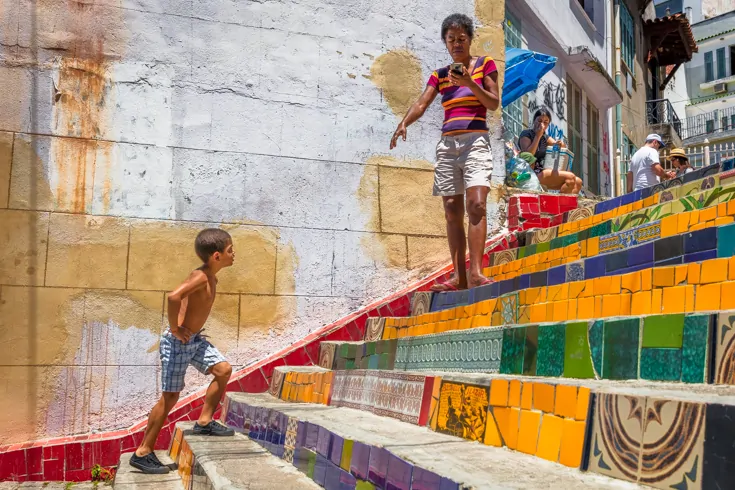 Escadaria Selaron or Selaron Steps of Rio de Janeiro street life