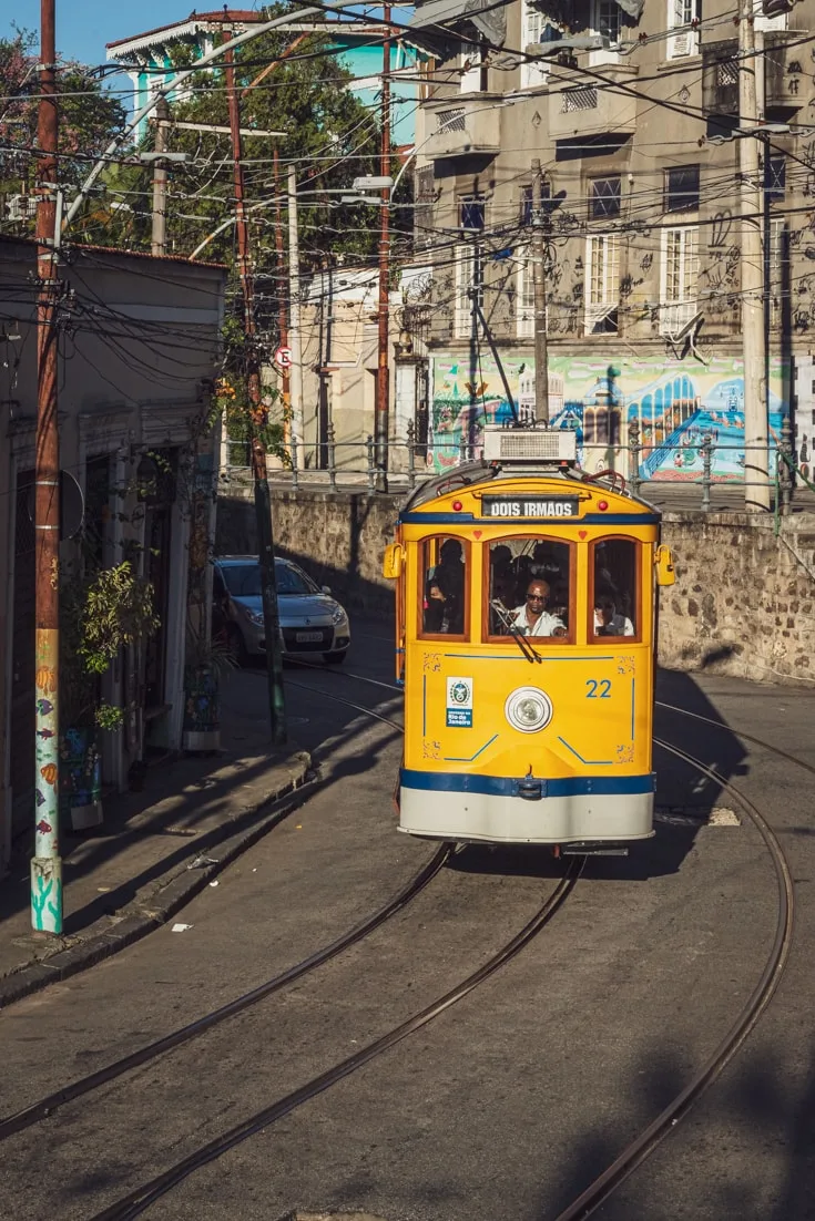 Rio de Janeiro travel advice - the historic yellow Bonde tram is a great way to climb Rio's hills