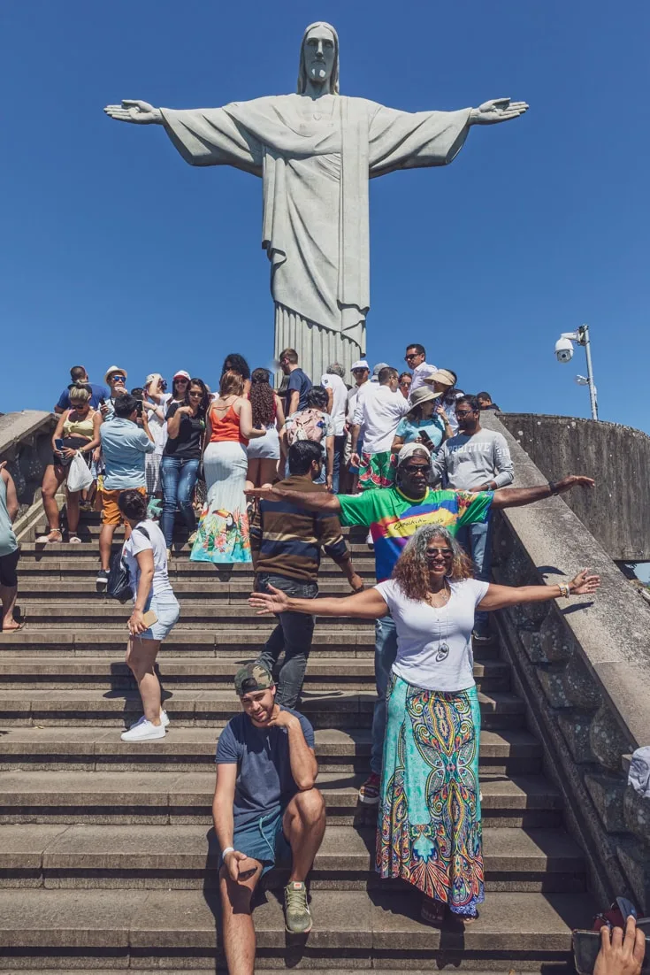 taking selfies at theJesus statue in Rio