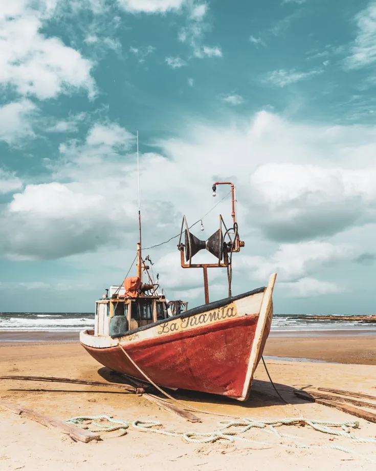 A fishing boat on the beach at Cabo Polonia, Uruguay
