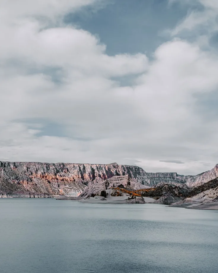Cloudy sky over the reservoir at Atuel River Canyon