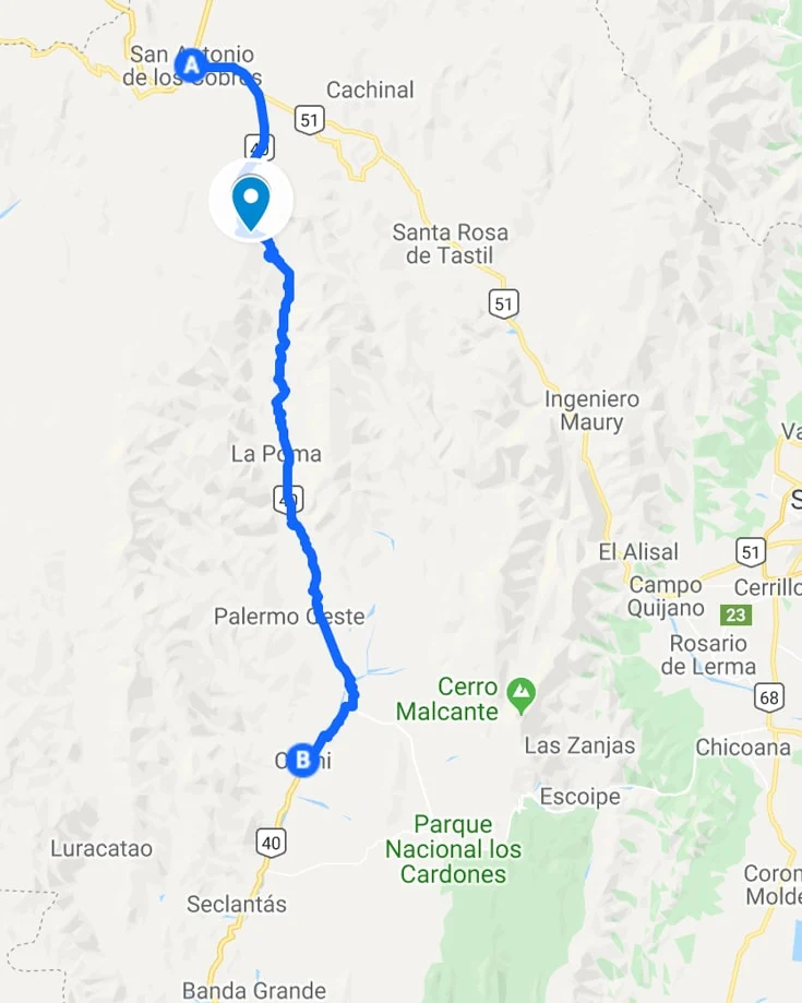map of abra del acay mountain pass route