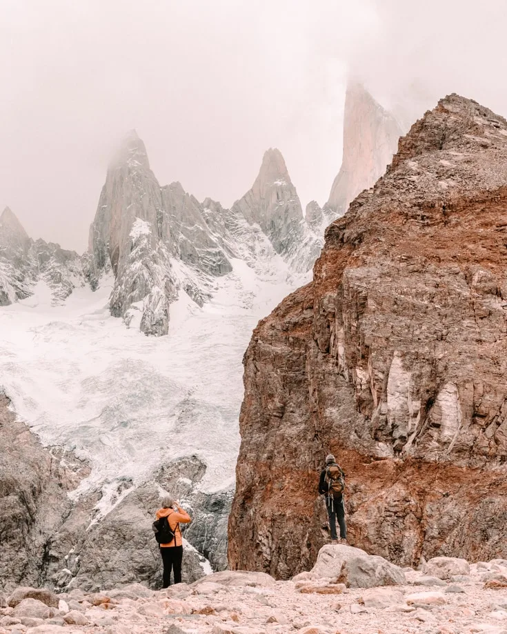 people climbing the Fitz Roy Massif in Southern Patagonia