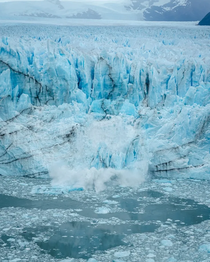 Large ice blocks falling from Perito Moreno Glacier