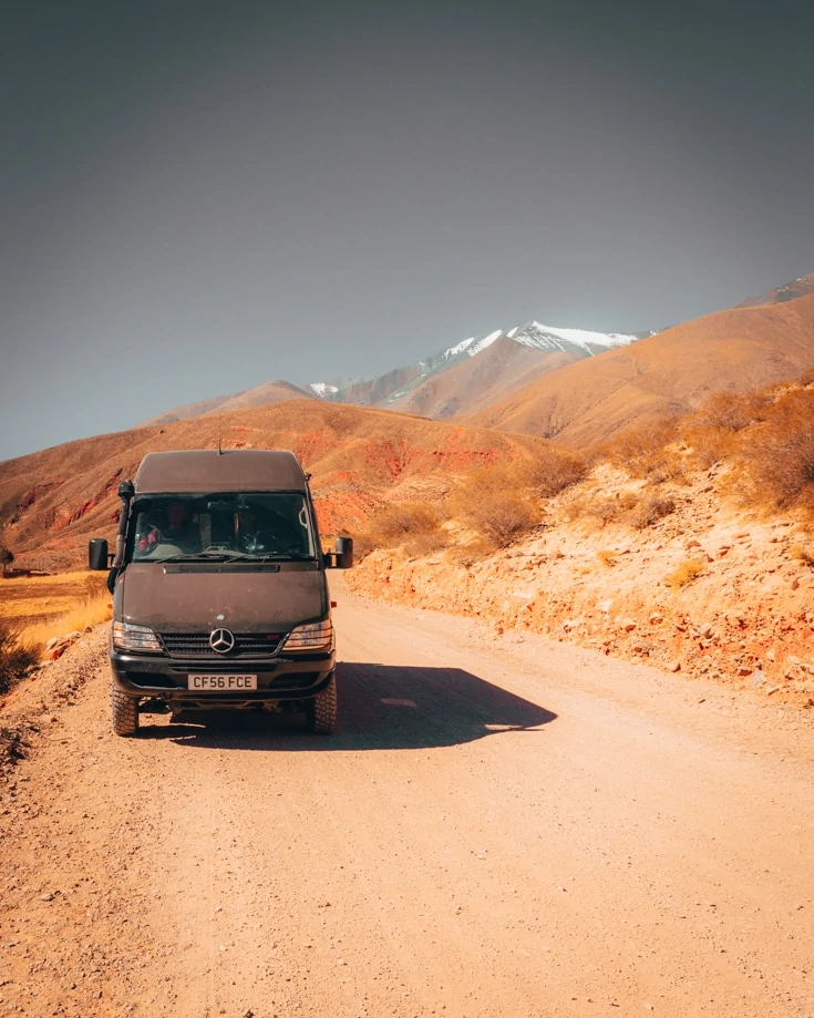 campervan on driving on ripio tracks in Argentina