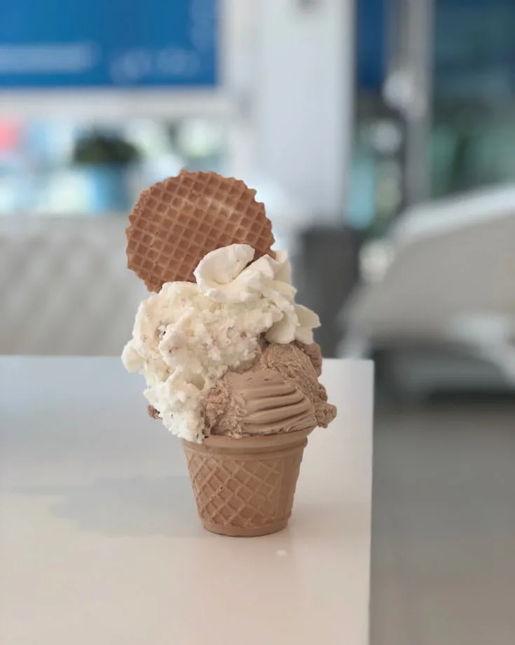 Vanilla & chocolate ice cream with a wafer cone