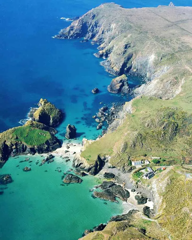 An aerial view of Kynance Cove