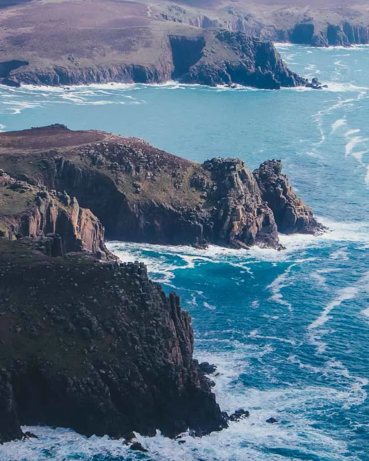 Aerial view of Land's End cliffs in Cornwall
