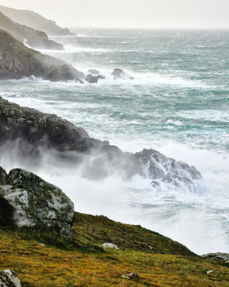 Rough seas crashing into the Cornish cliffs