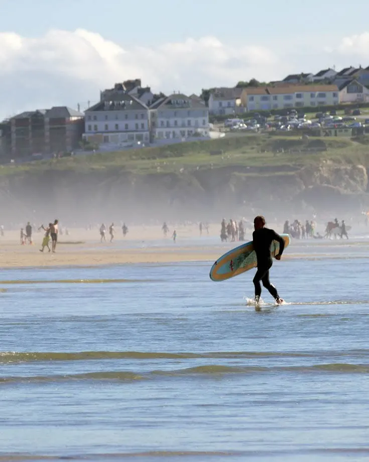 Surfers at Fistral beach Newquay