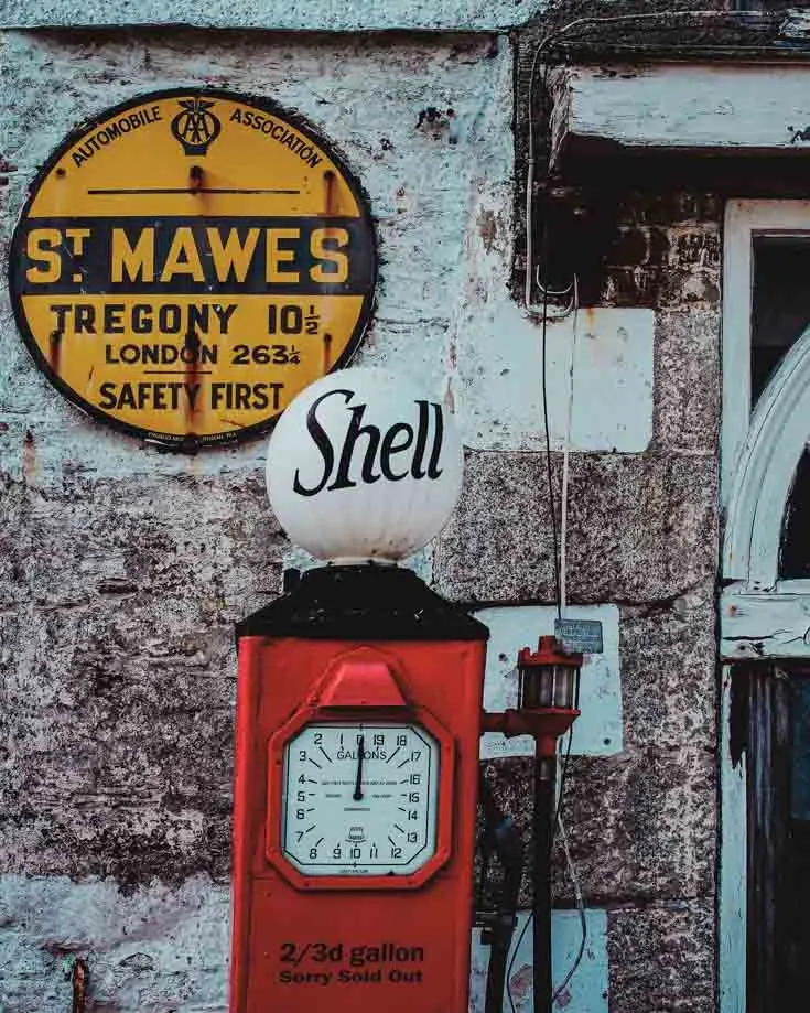 Traditional petrol pump at St Mawes Cornwall