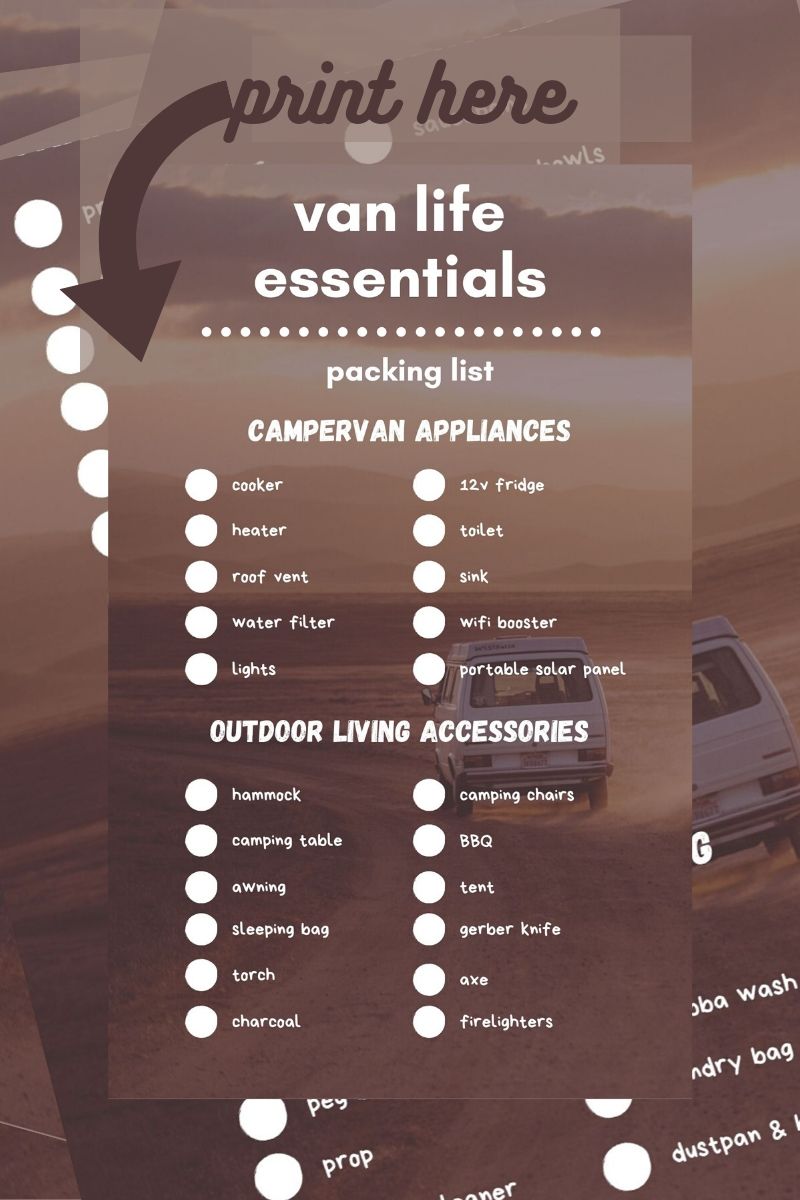 van life essentials packing list printable