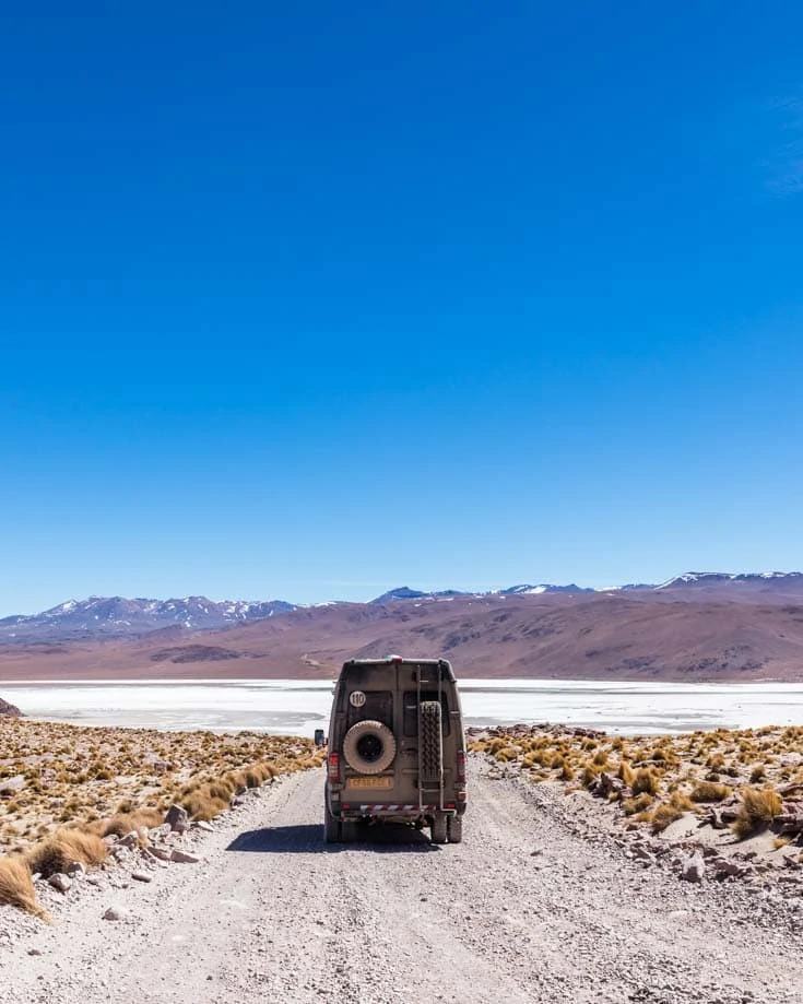 Mercedes Sprinter 4x4 camper van driving the Lagunas Route in Bolivia