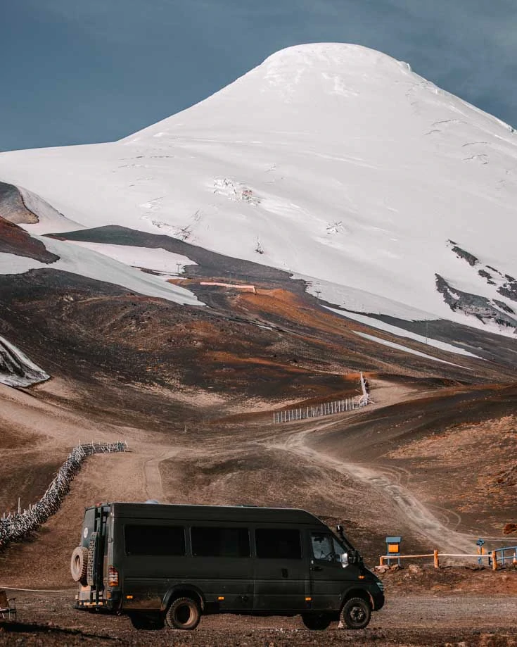 4x4 Sprinter camper van boondocking on Osorno volcano in Chile