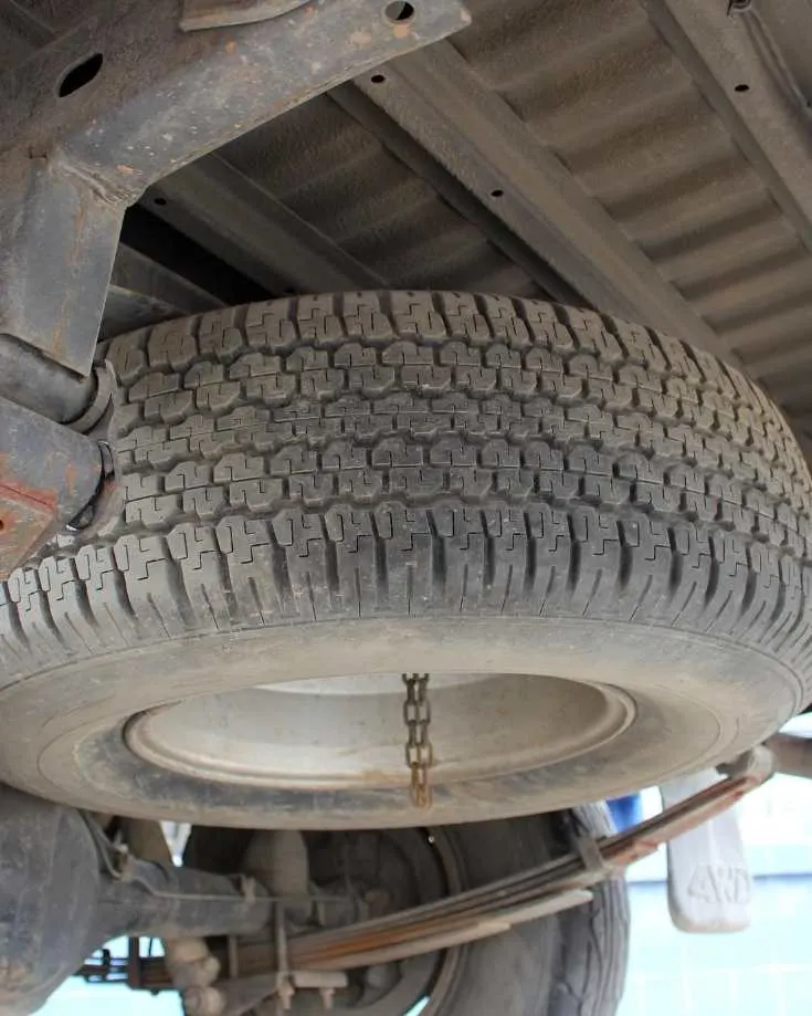 Full size spare wheel underneath car