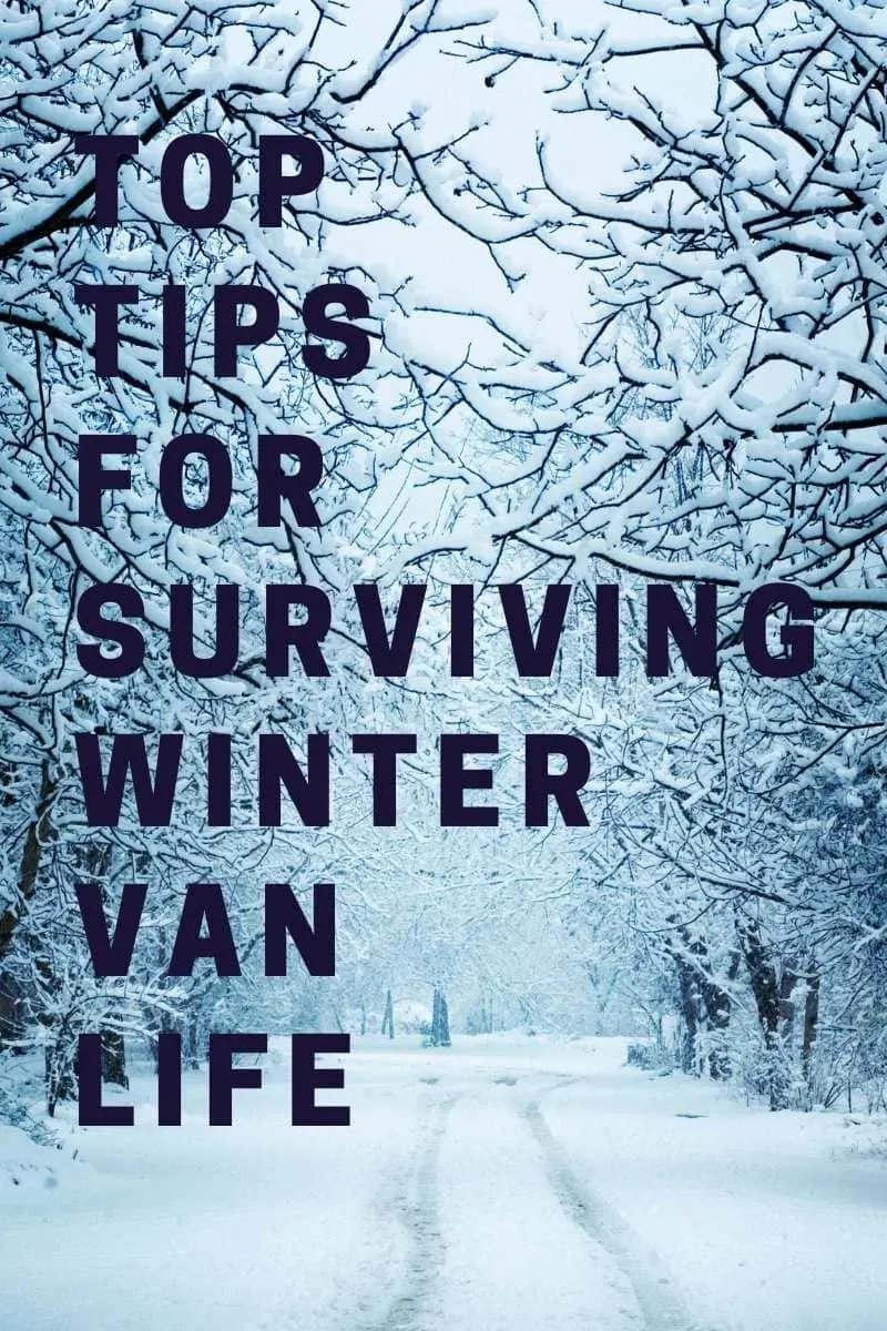 Living in a camper in the winter pinterest image