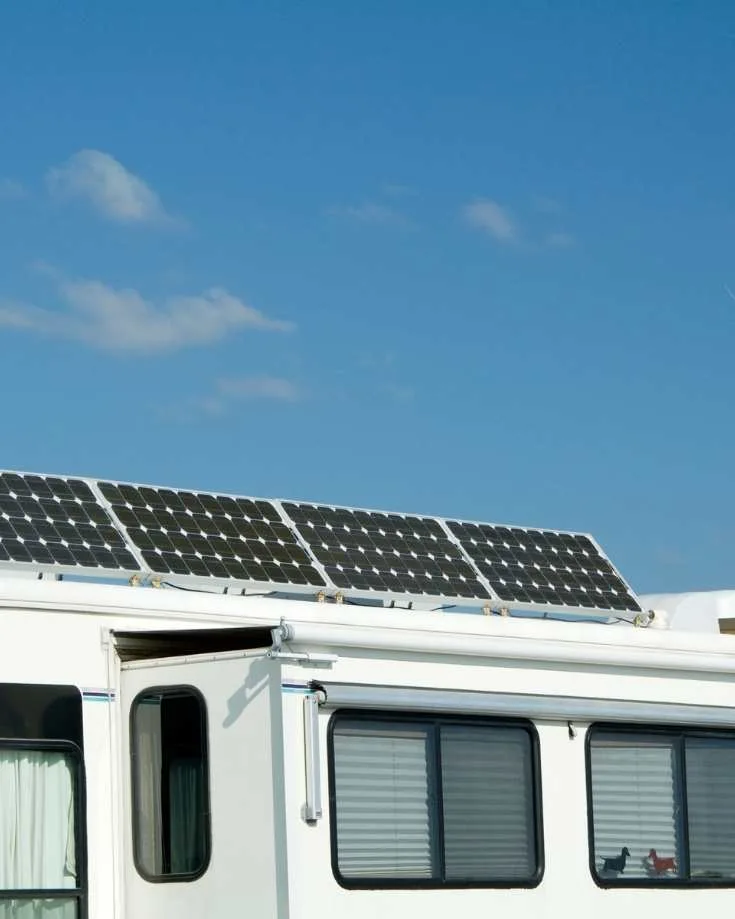 Solar panels on the roof of an RV