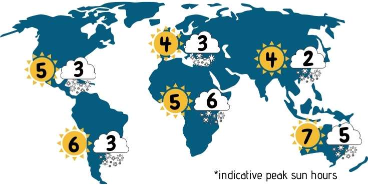 Indicative peak sun hours map