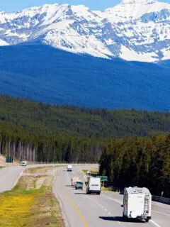 RV driving down Banff National Park Road