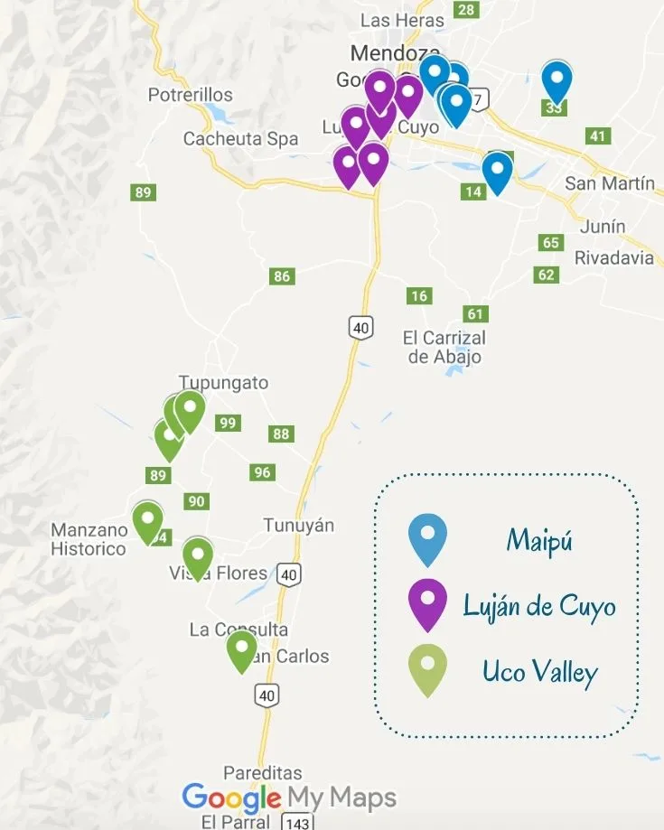 Map of the Best Mendoza Wineries and Vineyards