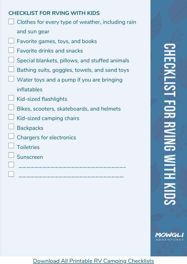 Checklist for RVing with Kids