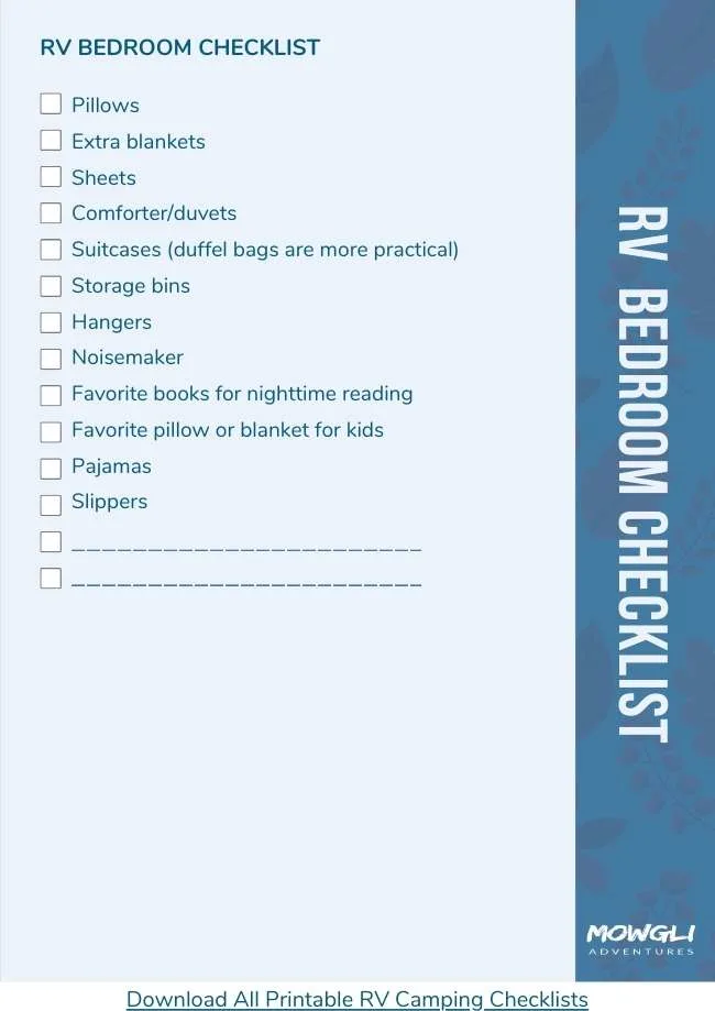 RV bedroom checklist