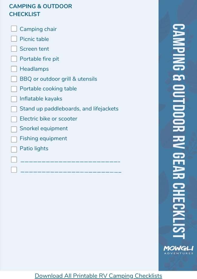RV camping and outdoor camping checklist