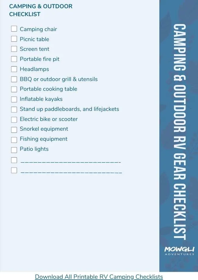 RV camping and outdoor camping checklist