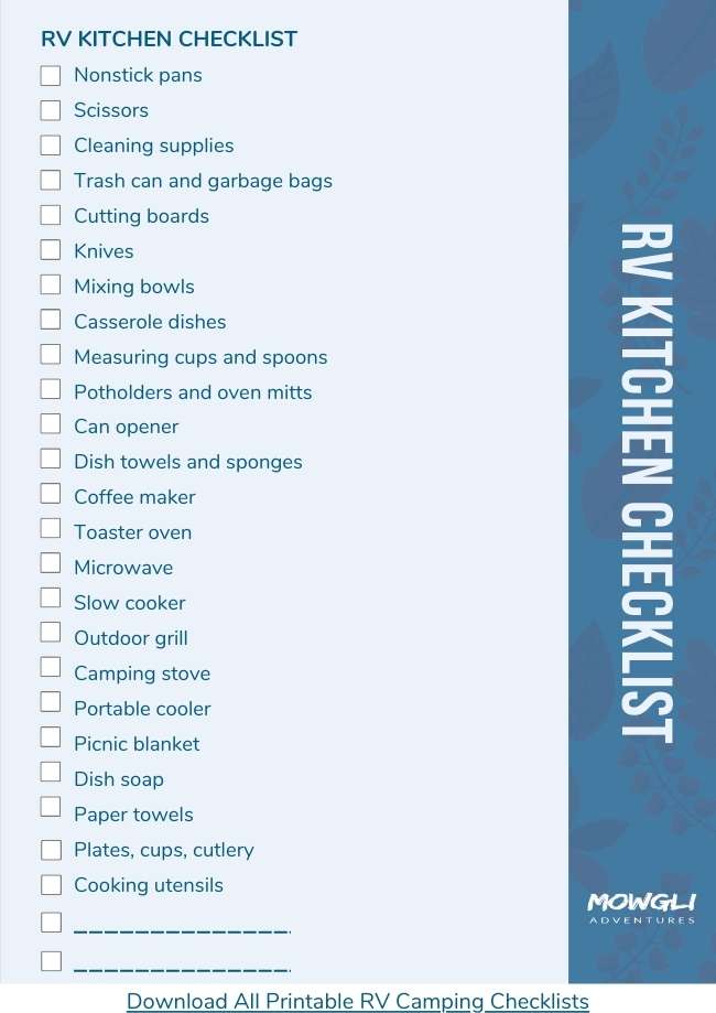 RV kitchen checklist