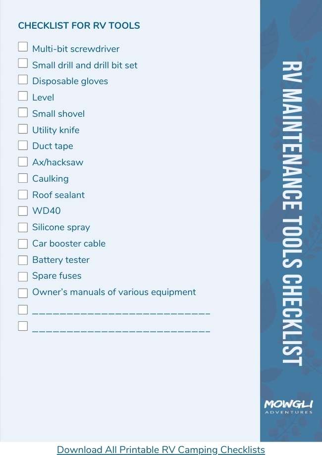 RV maintenance tools checklist