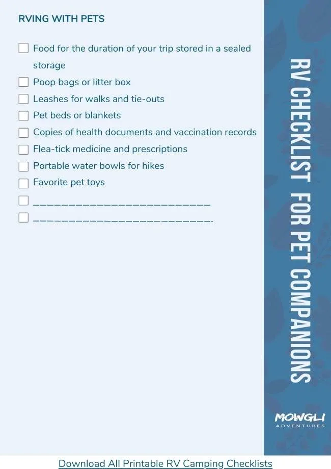 RV travel with Pets checklist