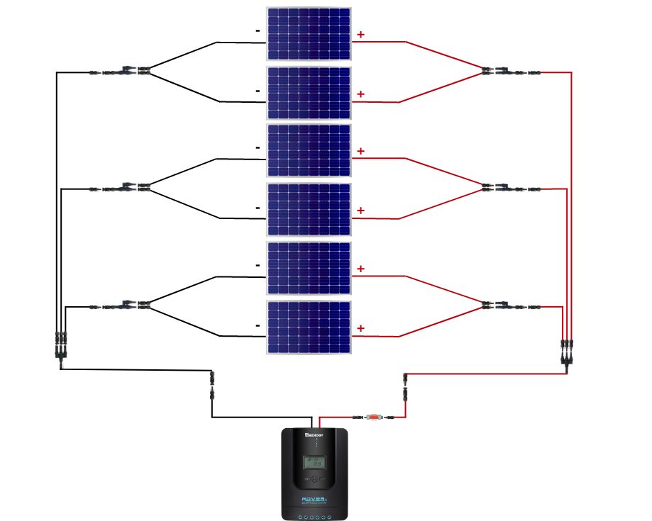 wiring solar panels in parallel with multiple MC4 branch connectors