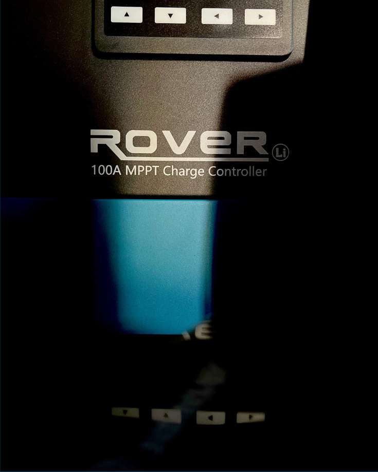 Close-up view of the best MPPT solar charge controller's features and ports