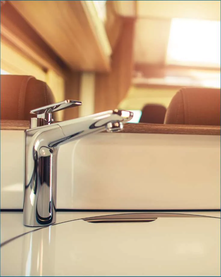 Close-up of a primed and fully functional RV faucet