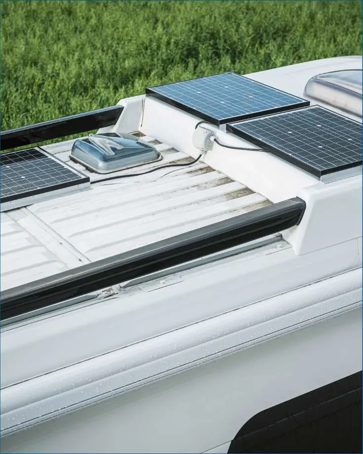 Image of a solar panel used for charging an RV battery