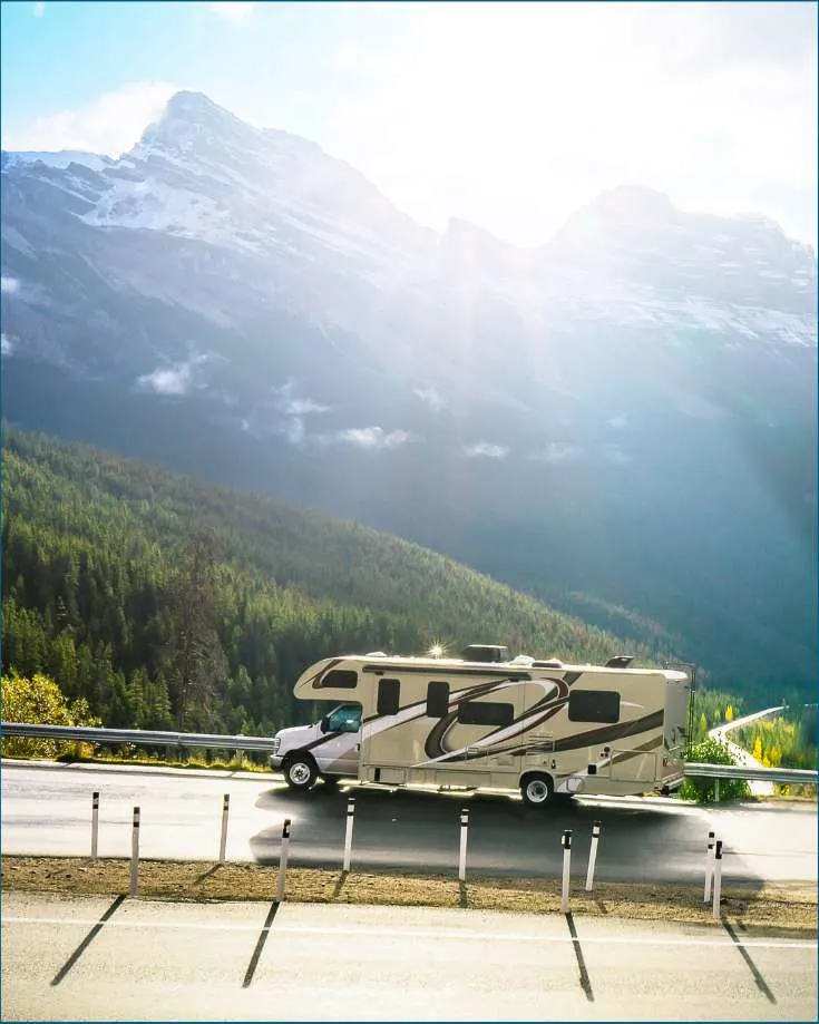 Route planning in an RV for scenic routes on RV friendly trails