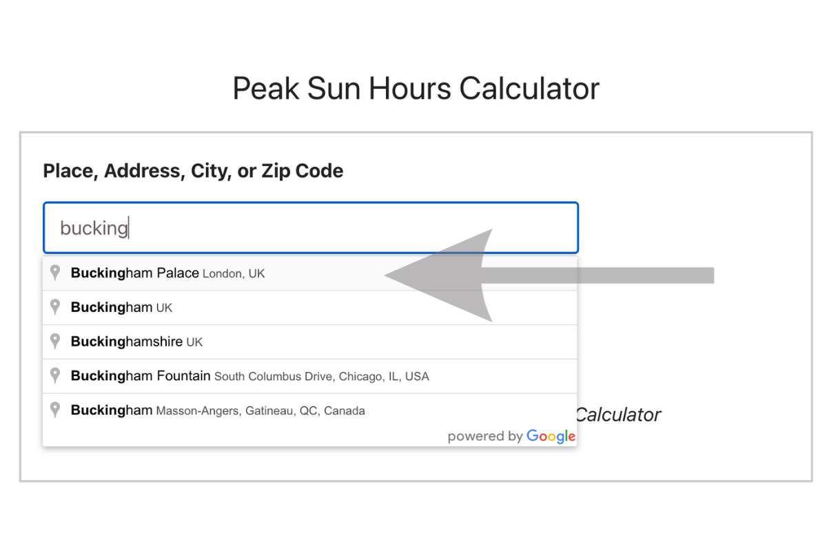 To find peak sun hours by address enter an address in the location field