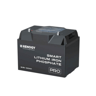 Front view of Pro-12V 100Ah Deep Cycle Lithium Iron Phosphate Battery w/Bluetooth showcasing advanced design